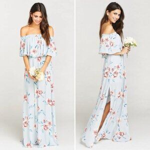 Show Me Your Mumu Hacienda Maxi Dress blue floral off shoulder S